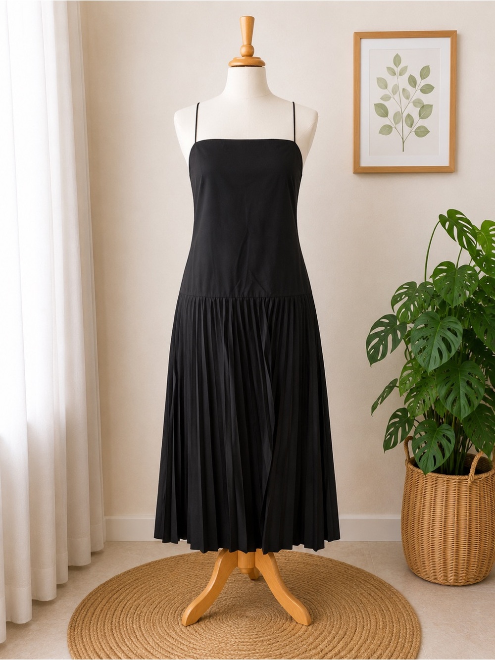 Tibi Black Spaghetti-Strap Pleated Maxi Dress